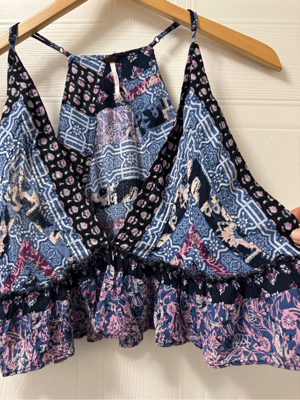 Free People Blue Patterned Deep V Ruffle Cami - Picture 8 of 8